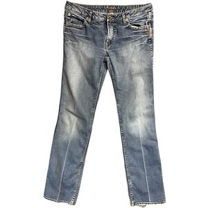 Silver Jeans 32/33 Blue Denim Monica Embroidered 5-Pocket Low Rise Vintage Y2K